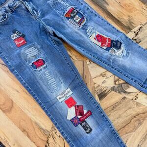 A.Z.I New York, Distressed Layered Patchwork Relaxed Boyfriend Jeans, Women's 4